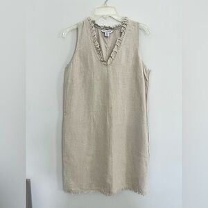 Tommy Bahama Sleeveless linen Two Palms V-Neck Ruffle Linen Dress - Natural